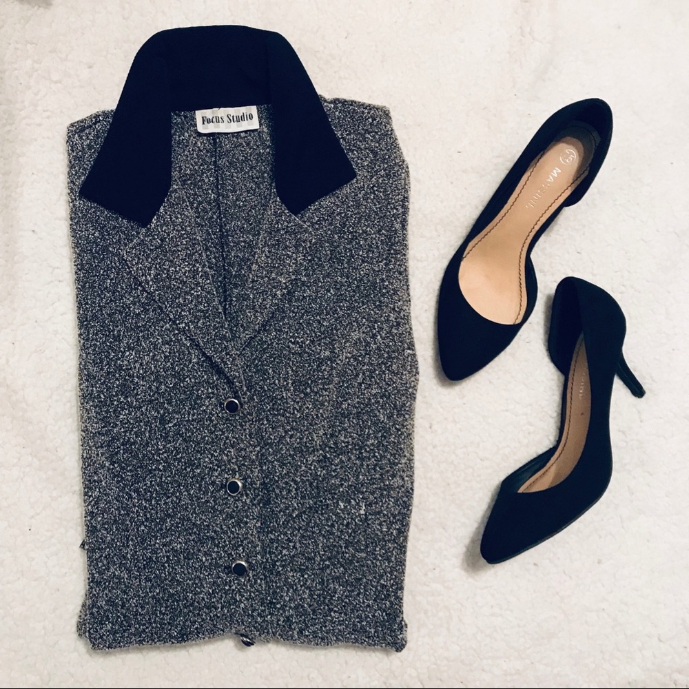 Vintage 90s Textured Gray Tailored Collared Coat - Picture 4 of 11